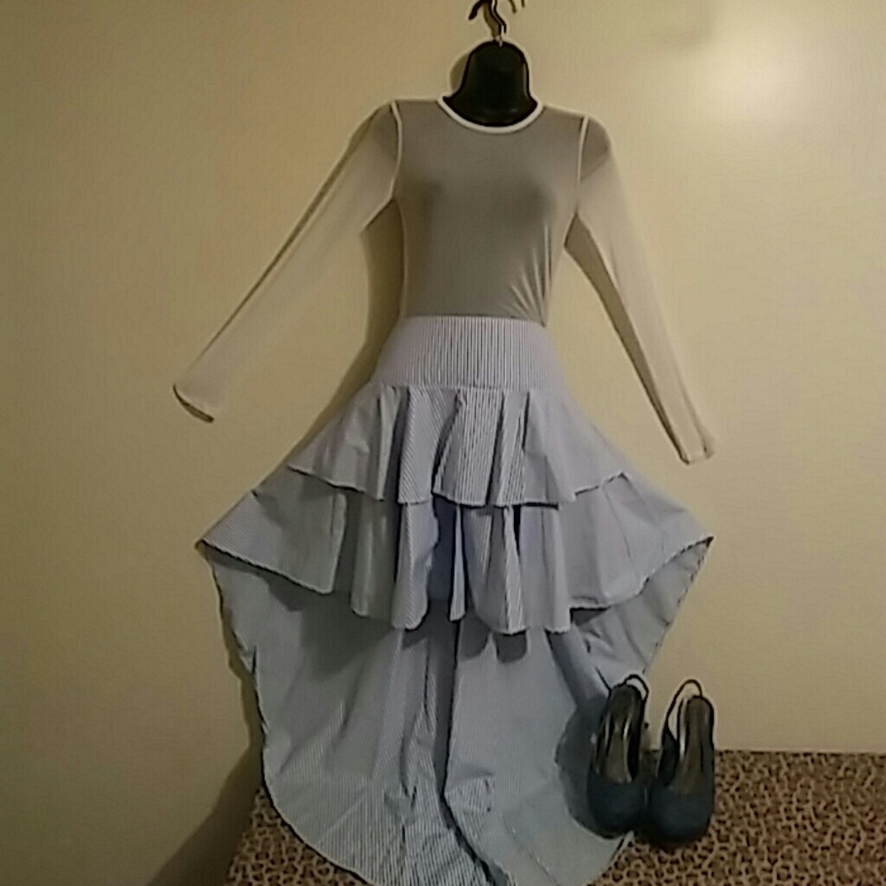 Light Blue Ruffle Swing Skirt - Picture 3 of 4